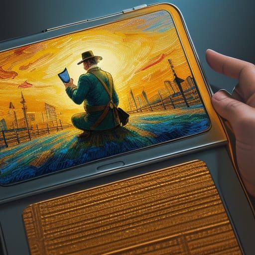 Man with Smartphone on Logo, Golden Hour Glow