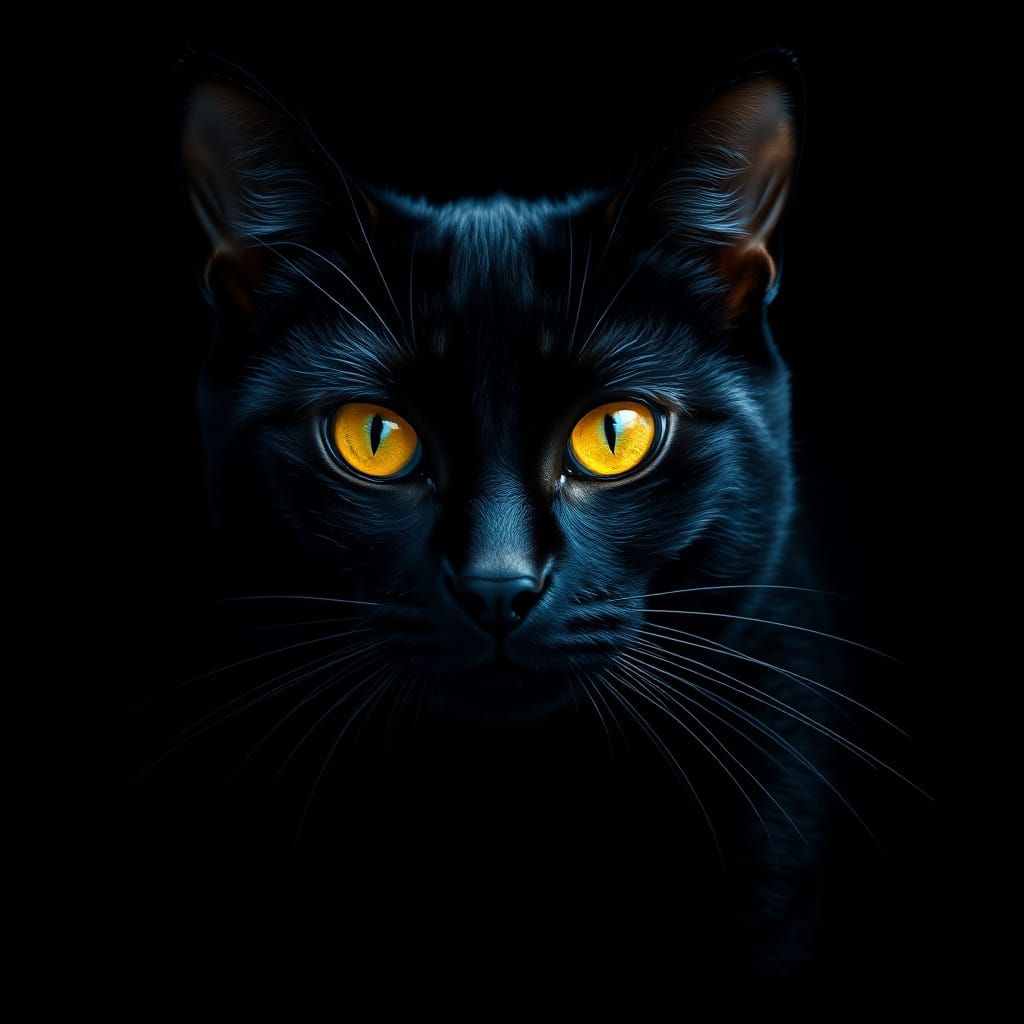 Mysterious Black Cat Emerge from Velvety Darkness