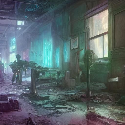 Haunted Animatronic in Abandoned Room: Photorealistic Art