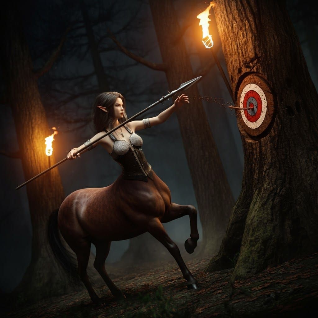 Gritty Dark Fantasy Centaur Preparing to Throw Spear