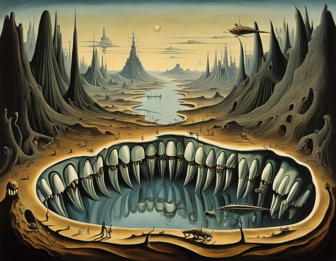 Distorted Surreal Landscape with Teeth