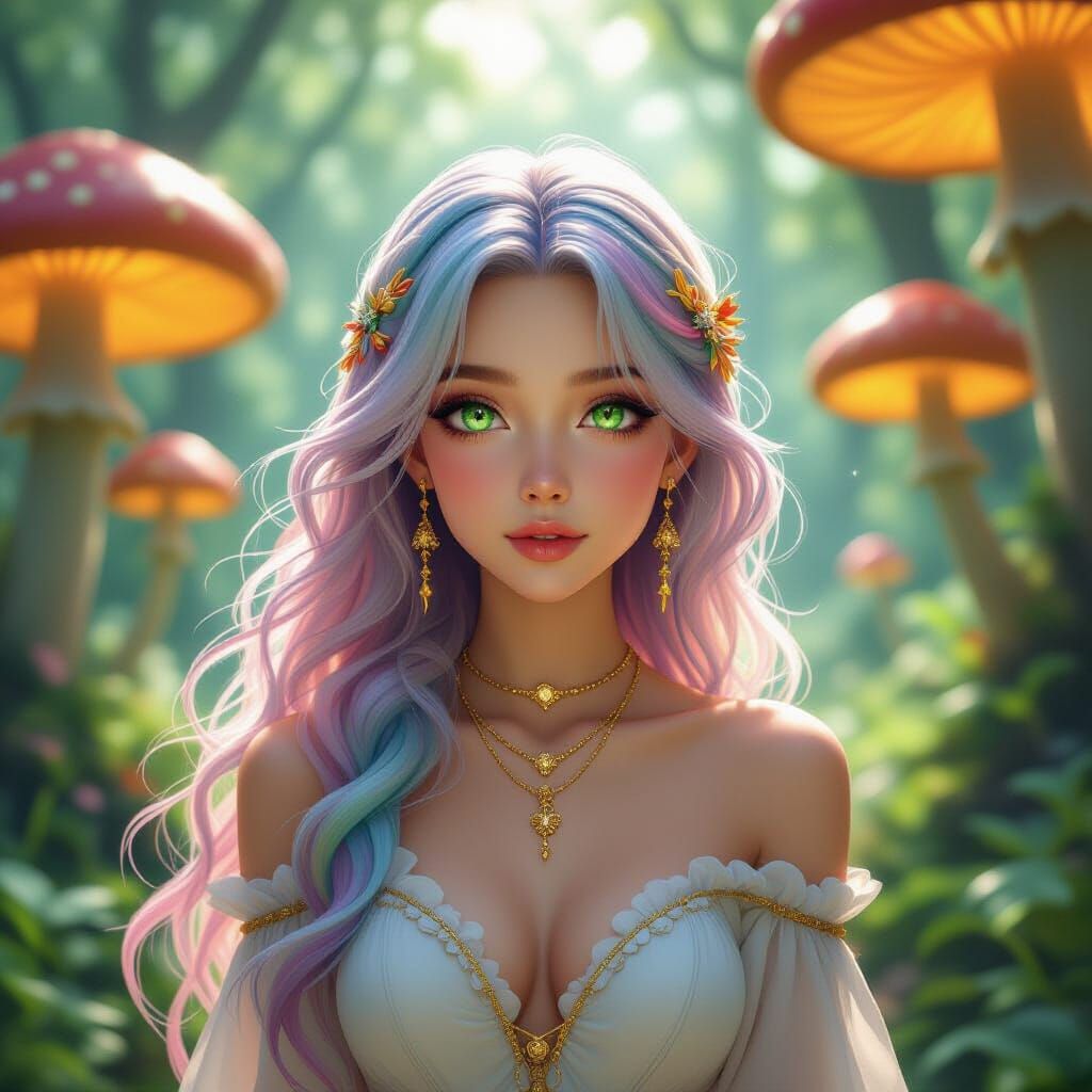Ethereal Goddess in Mystical Mushroom Forest