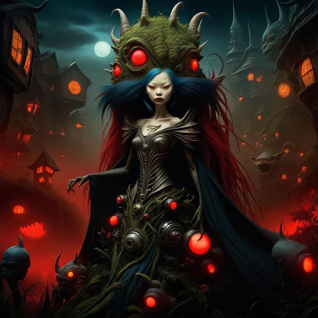 Surreal Fusion: Albino Devil and Mechanical Oddity