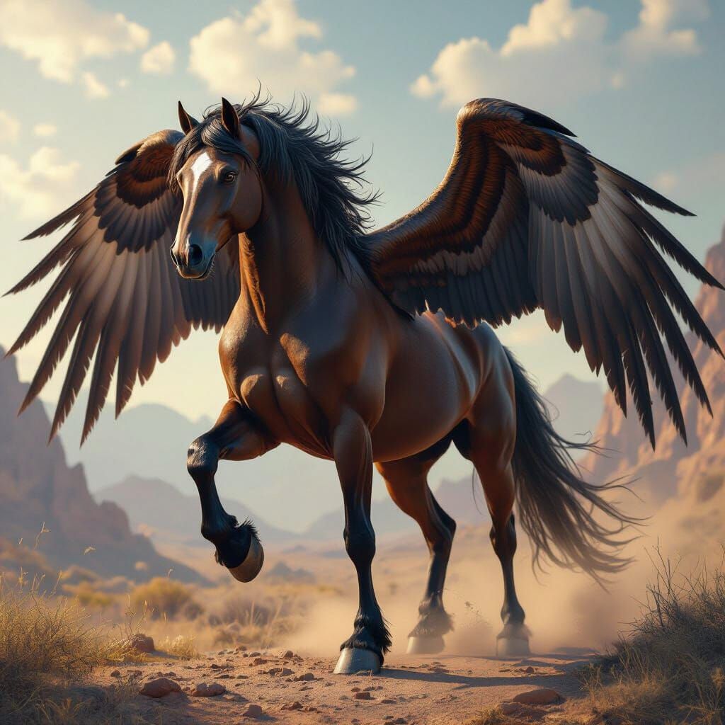 Majestic Horse-Hawk Hybrid in Fantastical Colors
