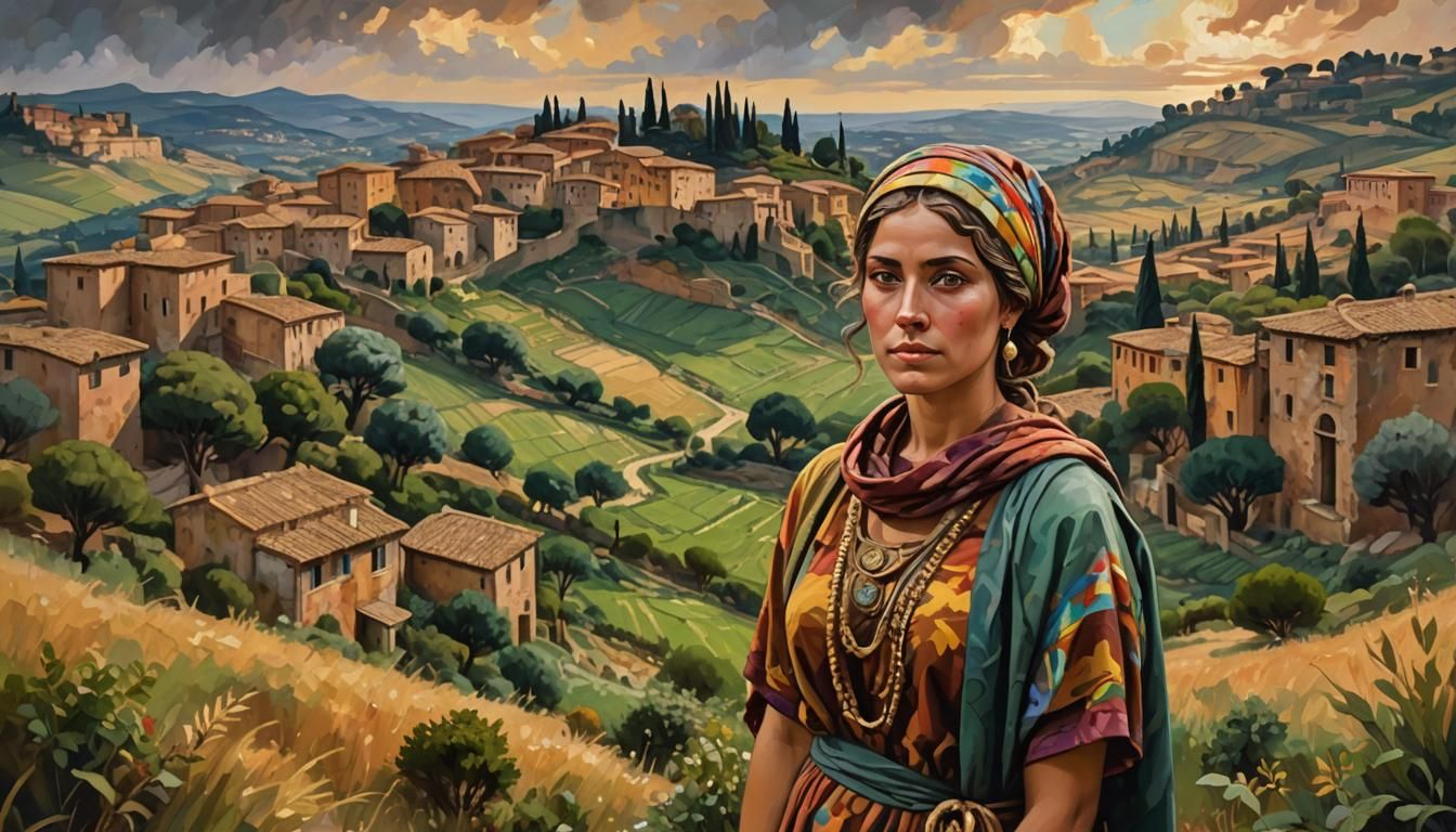 Roman Peasant Girl Portrait in Impressionist Style