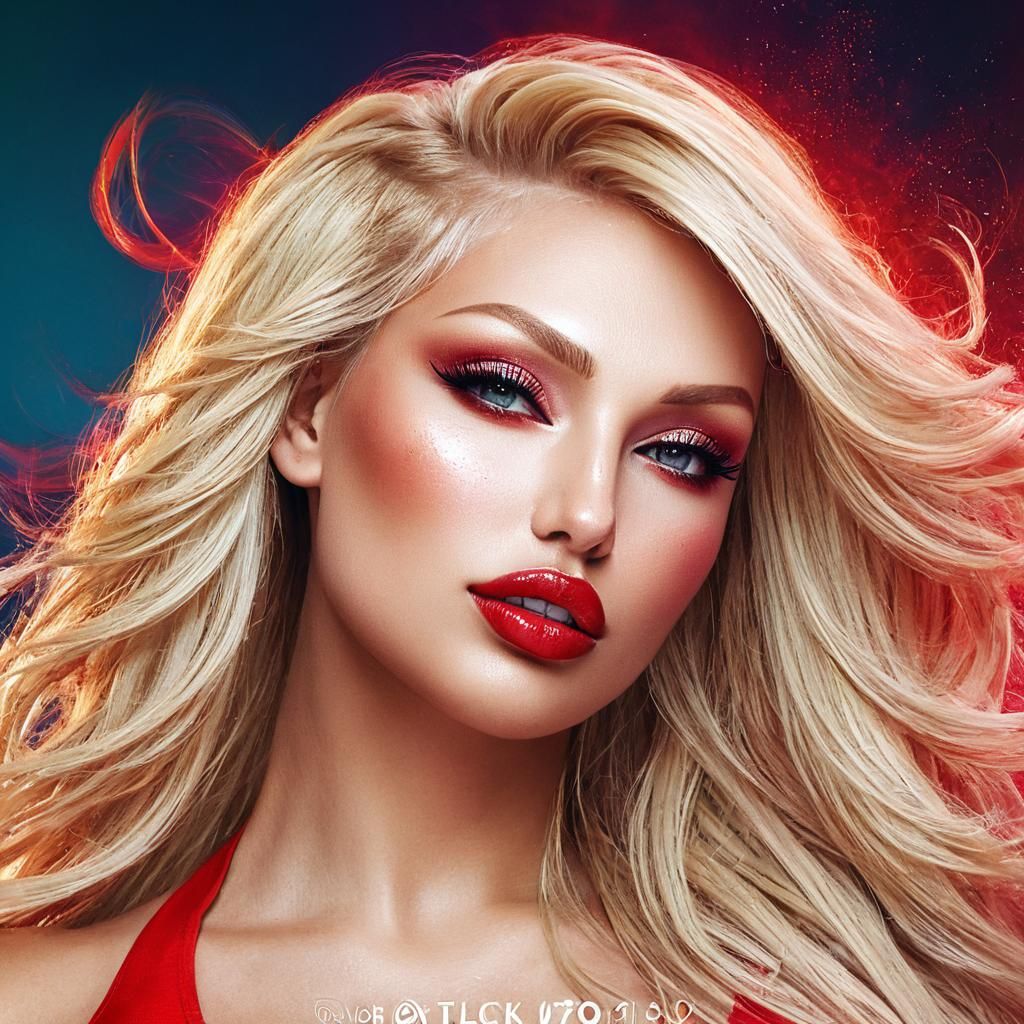 Blonde Bombshell in Red Bikini: Digital Art Portrait