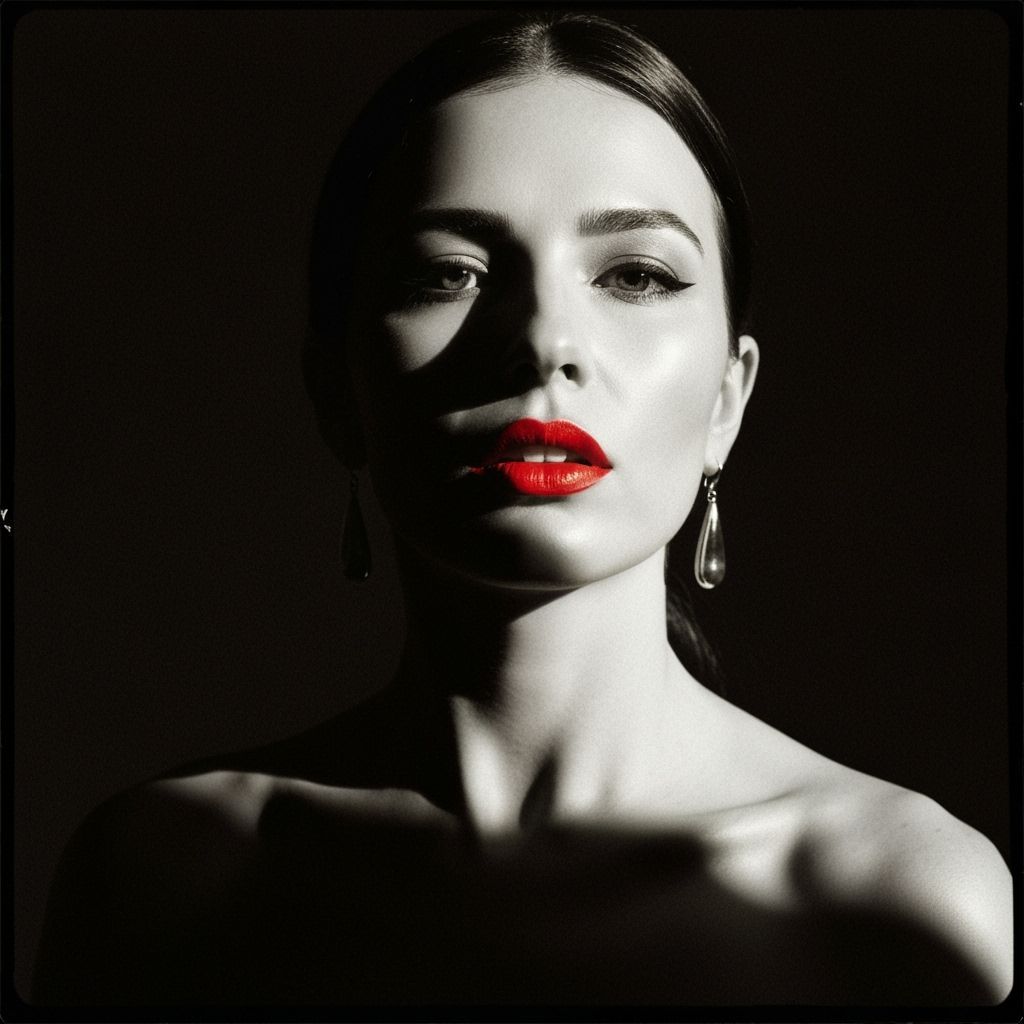 Woman in Fedora with Red Lipstick, Film Noir Style