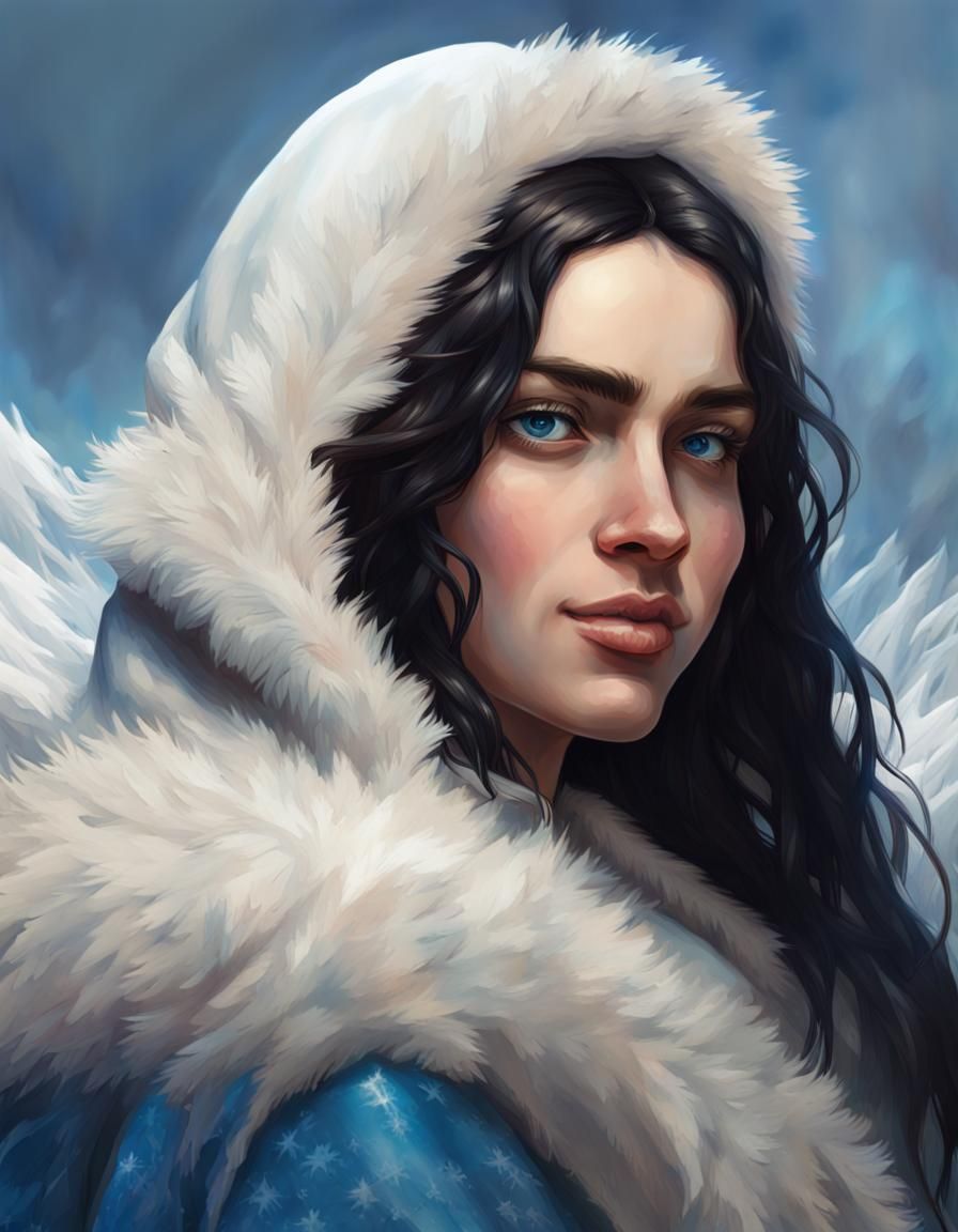 Medieval Girl Portrait in Snowy Mountains