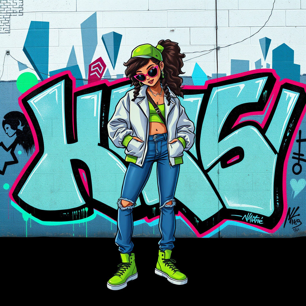 Hip Hop Girl in Urban Graffiti Street Art