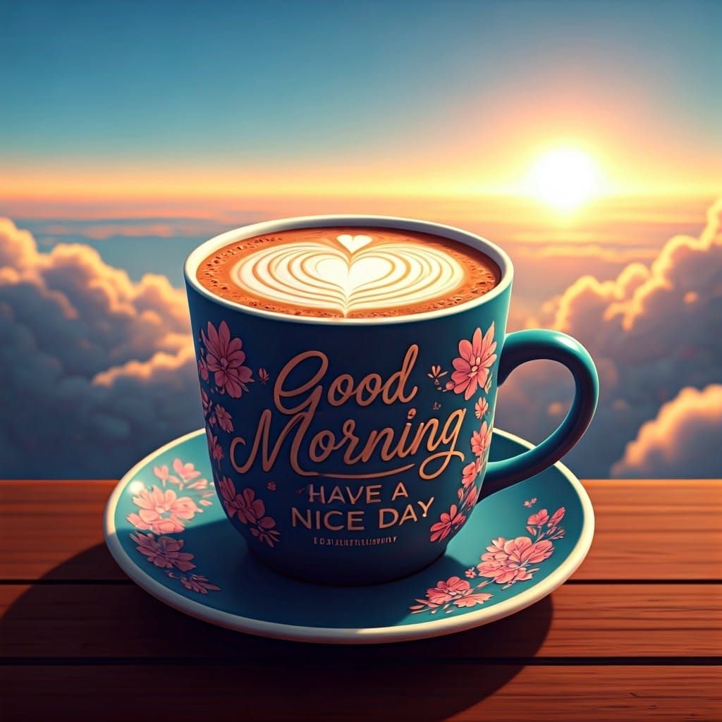 Floral Coffee Cup Logo in 3D Rendering