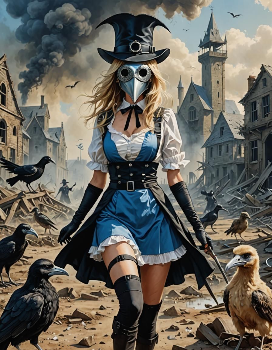 Plague Doctor Nurses in Apocalyptic Landscape