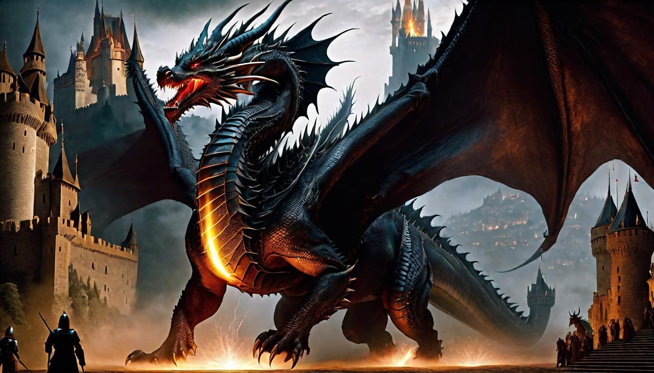 Medieval Dragon Attacks Castle with Lasers