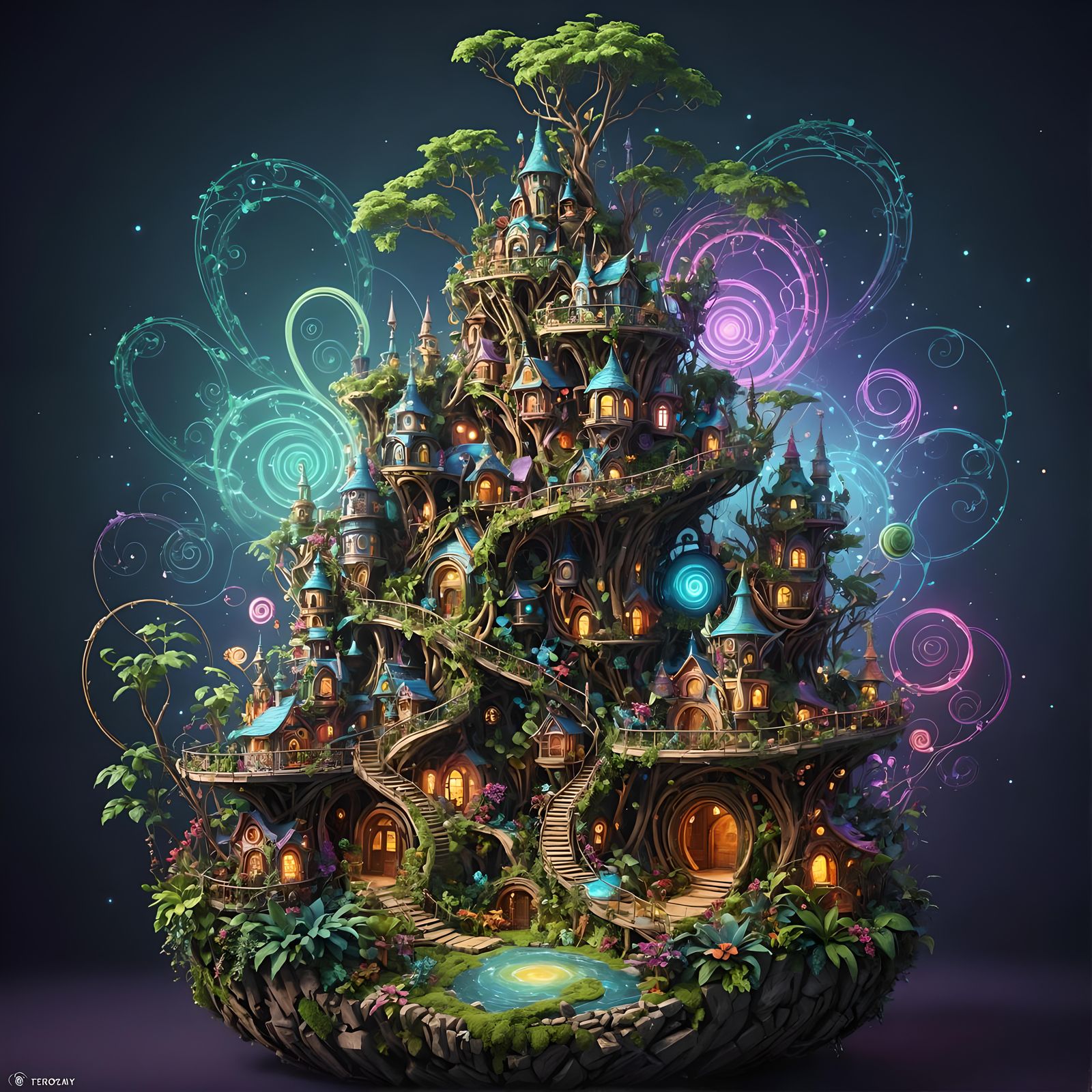 Psychedelic Tinkertoy City with Plants: Matte Painting