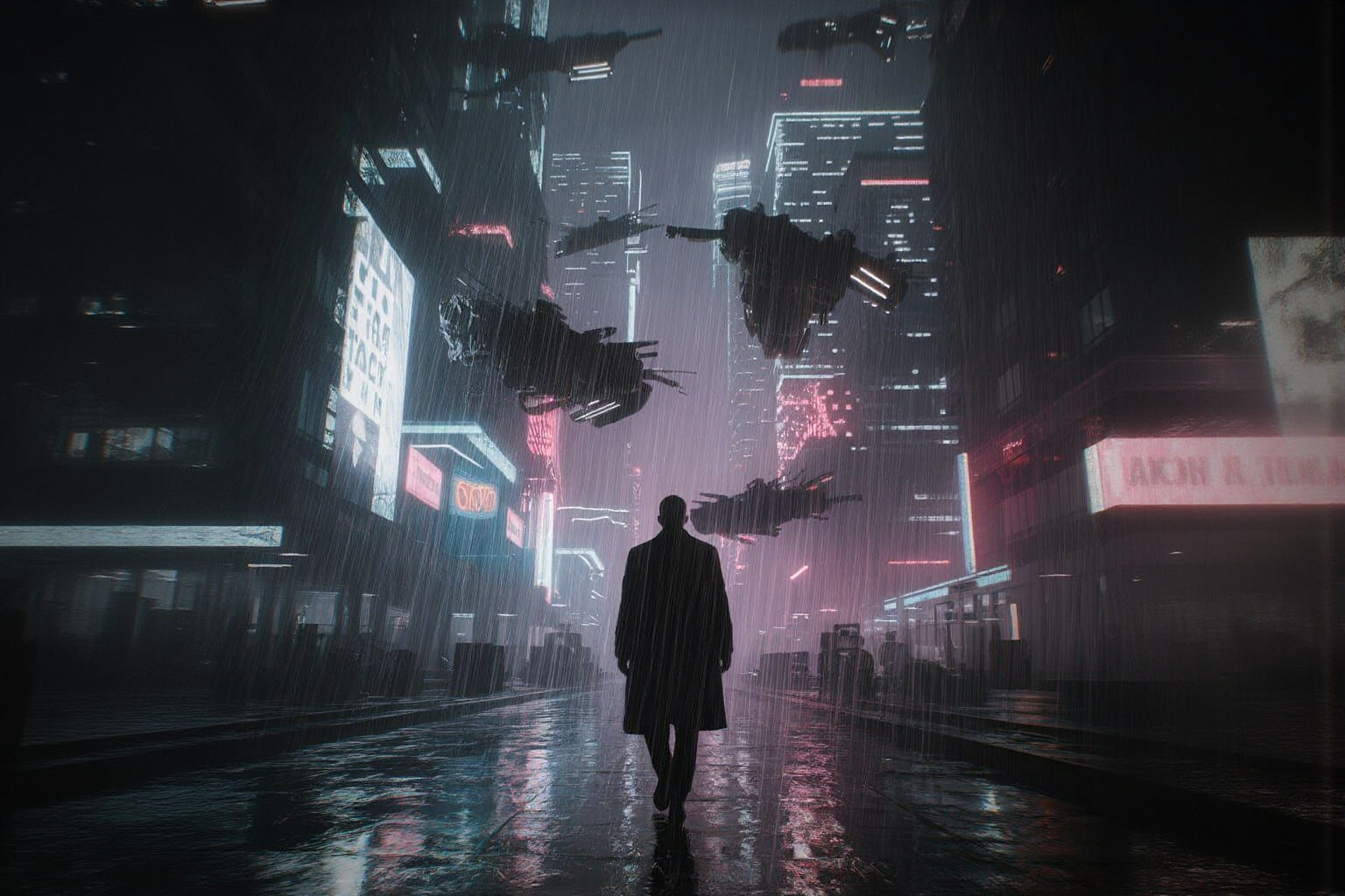 Cyberpunk Cityscape at Night with Neon Skyscrapers and Flyin...