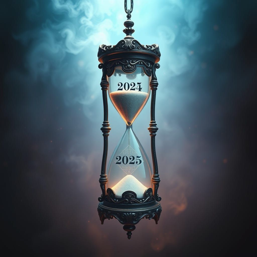 Ethereal Hourglass Adorned with Ancient Symbols in Dark, Mys...