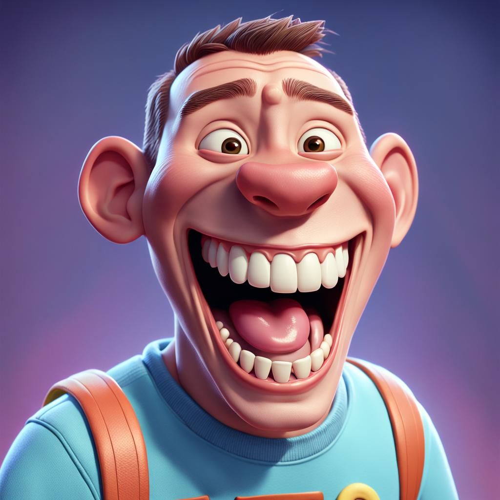 Adorable Laughing Youth in 3D Style