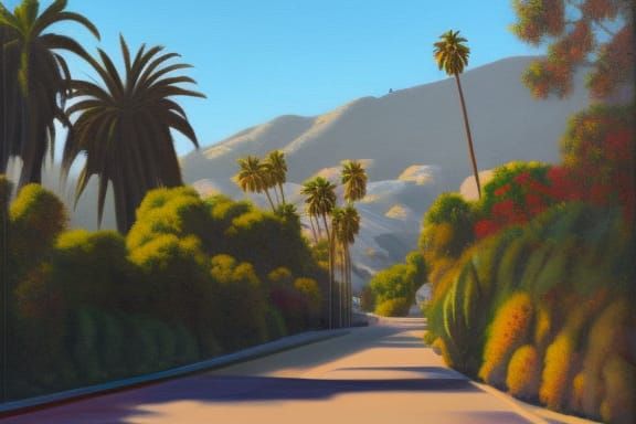 Los Angeles Hollywood Hills Streetscape as Oil Painting