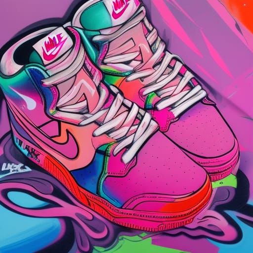 Pink Nike Sneakers in Graffiti Splash Art