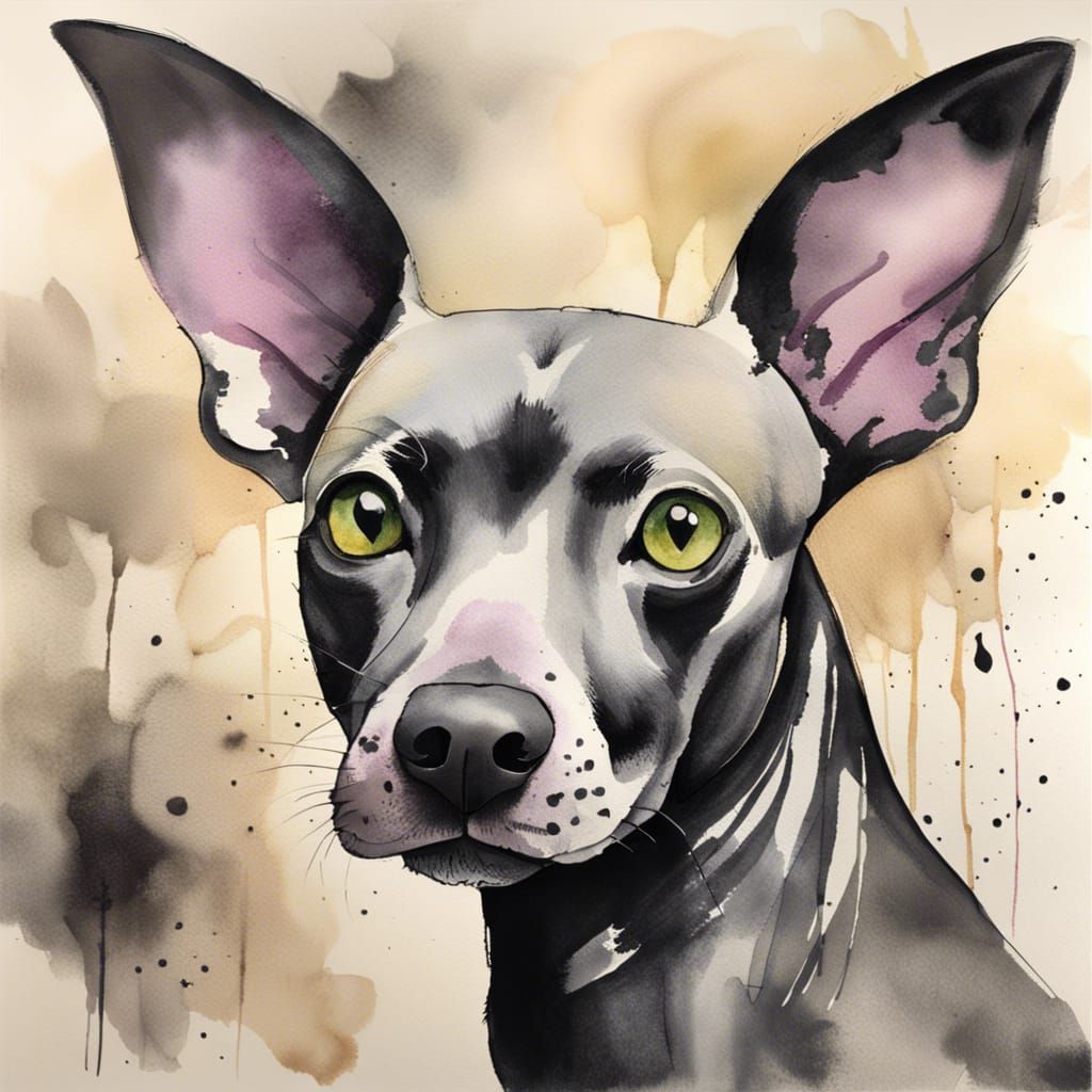 Peruvian Inca Orchid Dog in Charcoal Watercolor
