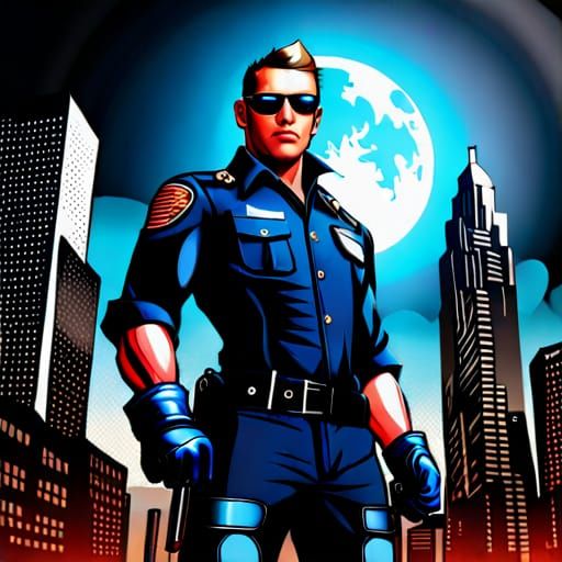 Muscled Cop in Leather Uniform: Fantasy Concept Art
