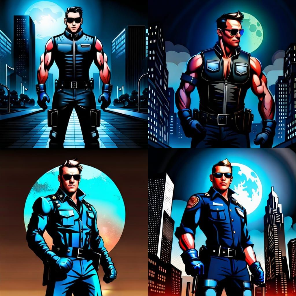 Muscular Cop in Leather Uniform: Detailed Fantasy Art