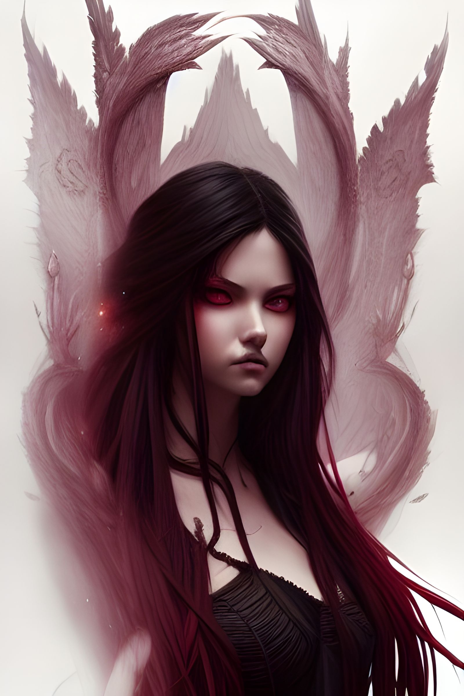 Sinister Goddess with Crimson Eyes: Digital Art