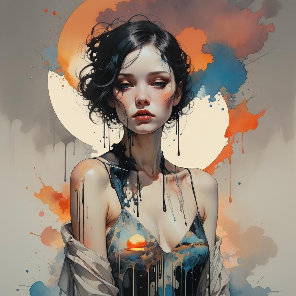 Regal Art Deco Portrait with Ink Splashes