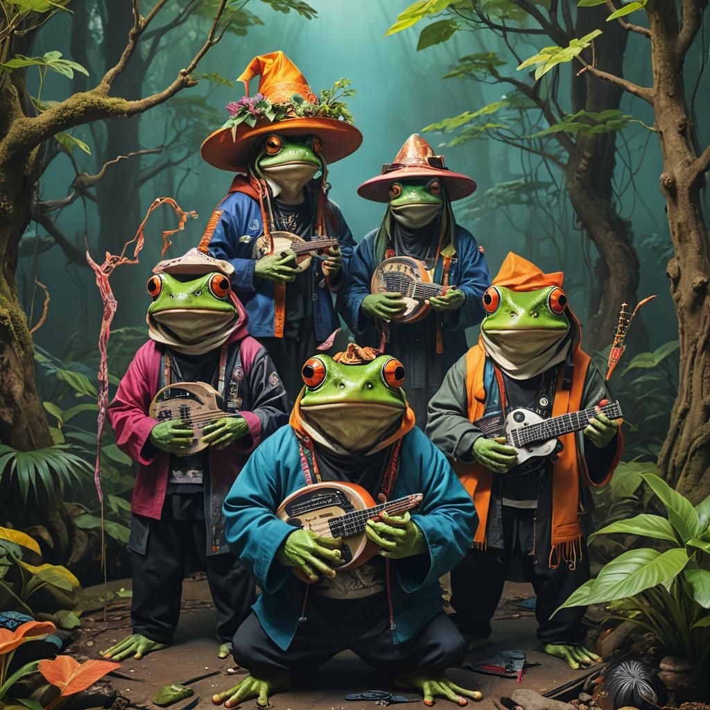Asian Tree Frog Musicians in Cyberpunk Visualizer