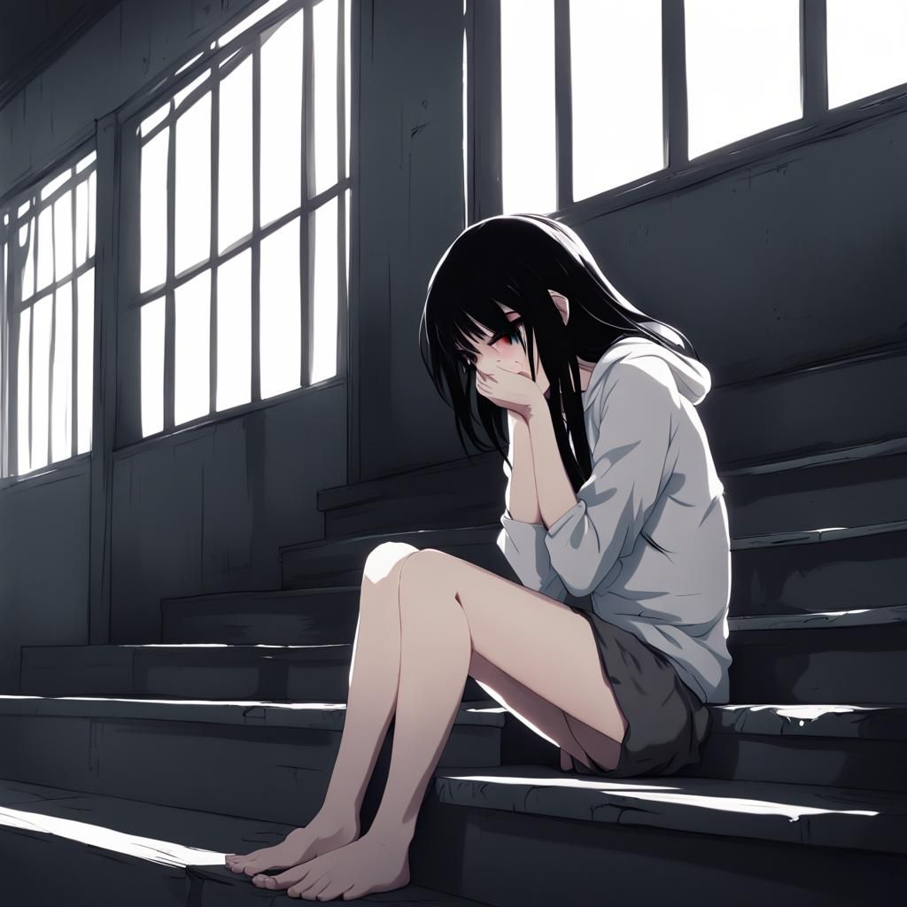 Depressed Anime Girl in Dark Setting, 4K
