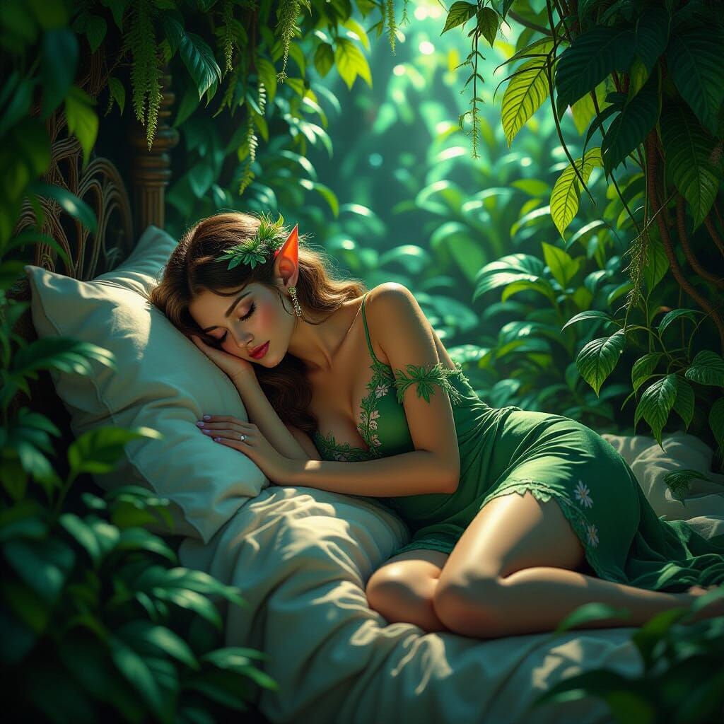 Elf Sleeps Peacefully in Mystical Room