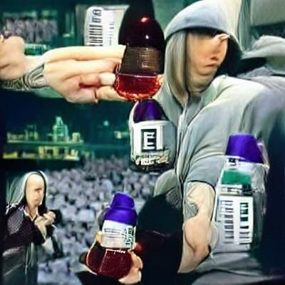 Abstract Portrait Composed of Cough Syrup Bottles