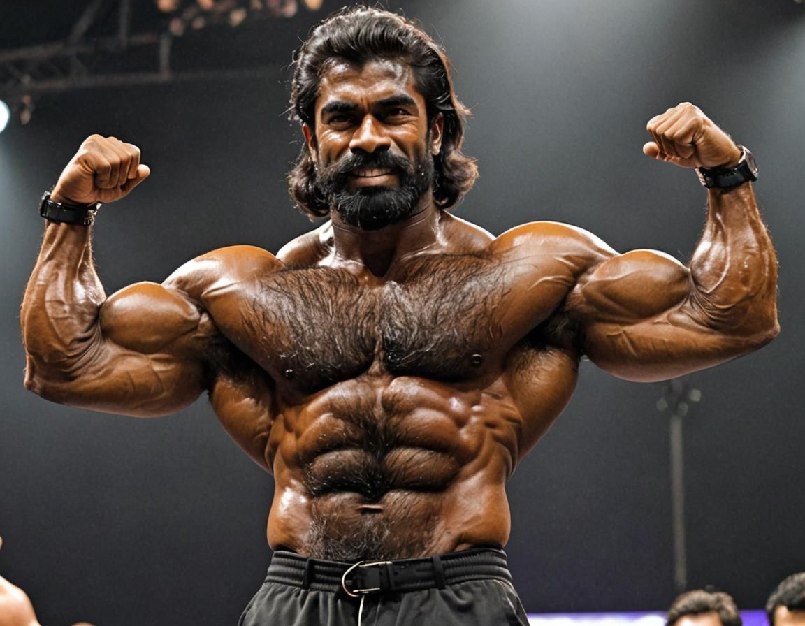 South Asian Bodybuilder Posing on Stage