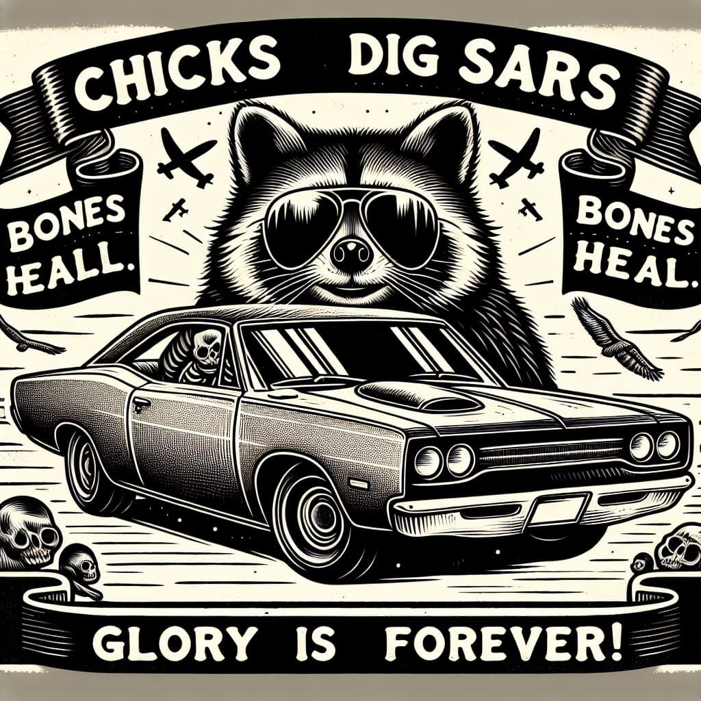 Rock 'n' Roll Raccoon: 1960s Concert Poster in Woodcut Style