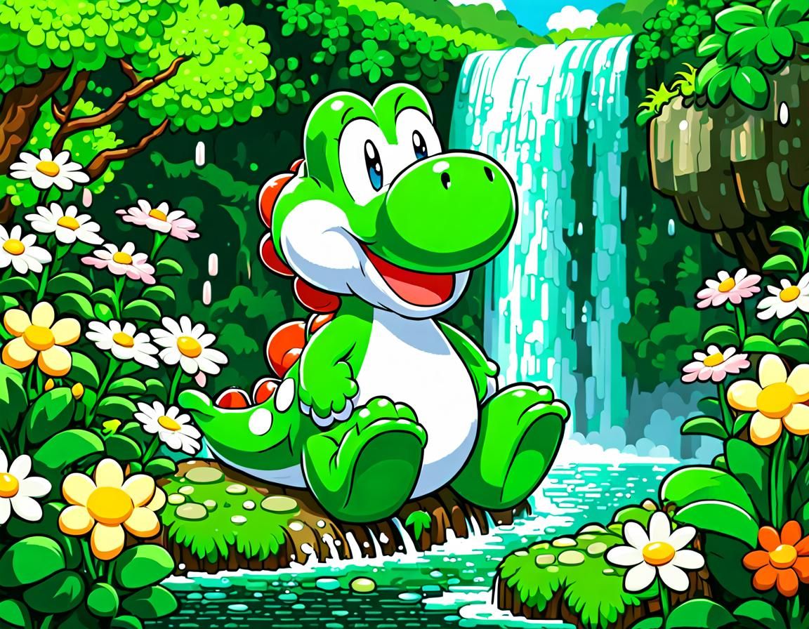 Yoshi by a Waterfall 1