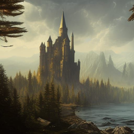 Gothic Castle in Sunlight: A Medieval Masterpiece