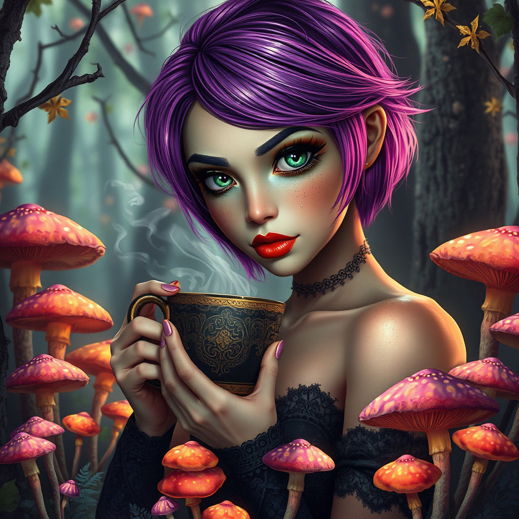 Enchanting Witch in a Magical Forest Painting