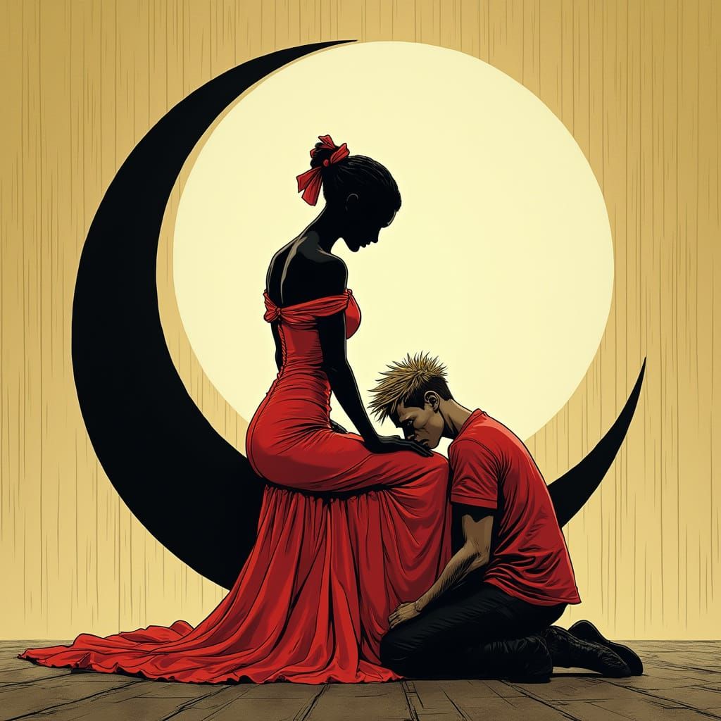 Woman on the Moon in Graphic Novel Style