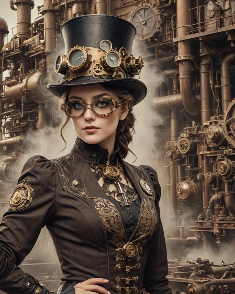 Steampunk Portrait with Vintage Top Hat