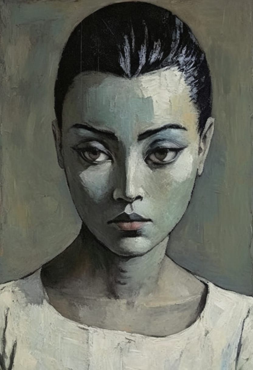 Gothgirl Portrait in High Contrast Impasto Style