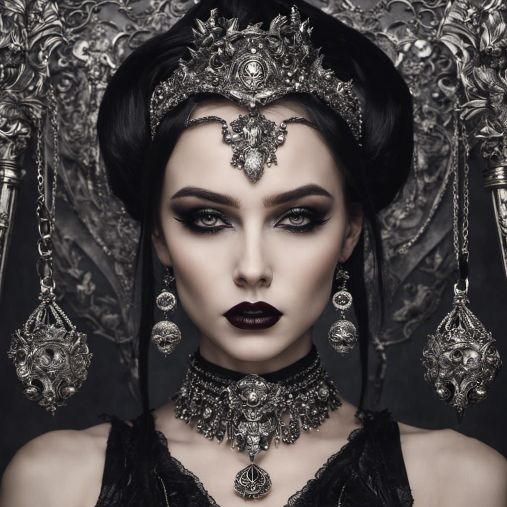 Beautiful Goth Girl with Vampire Decorations
