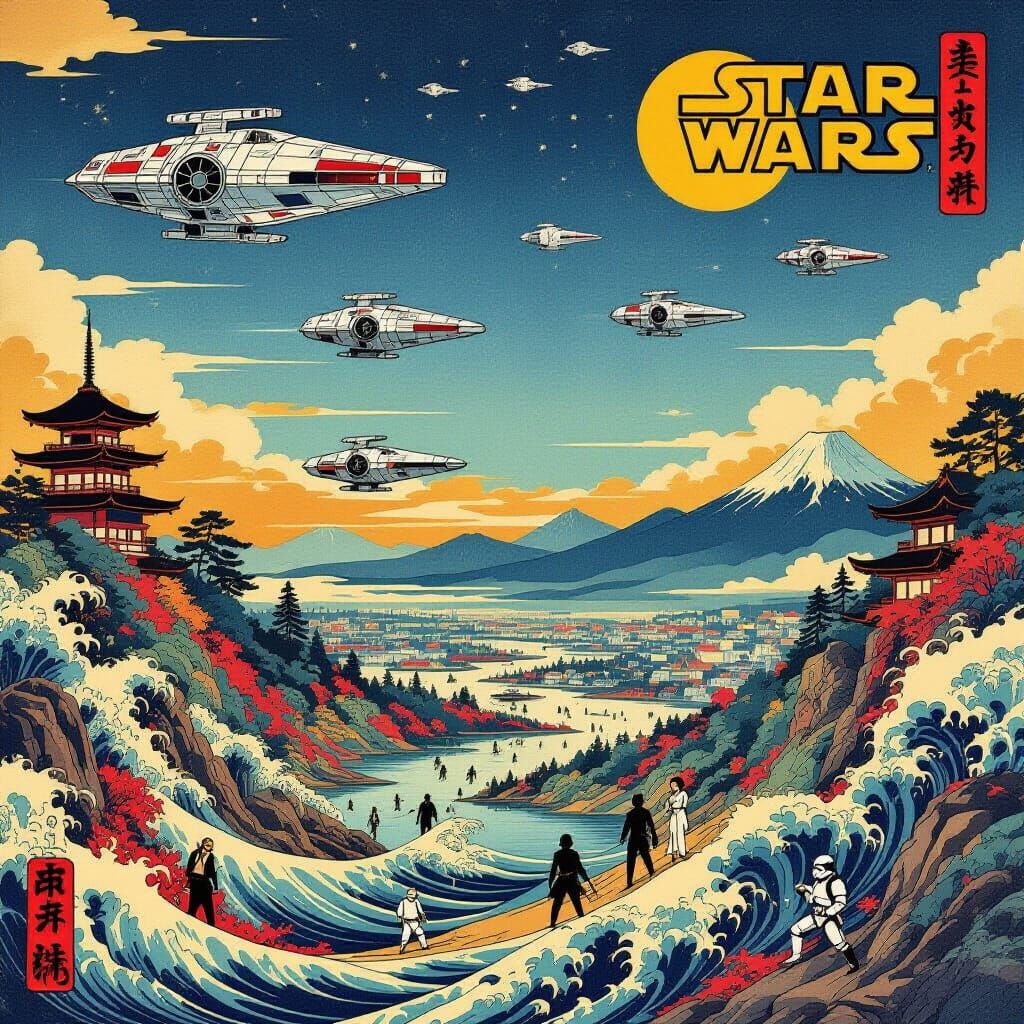 Star Wars Characters in Utagawa Kuniyoshi Woodblock Style