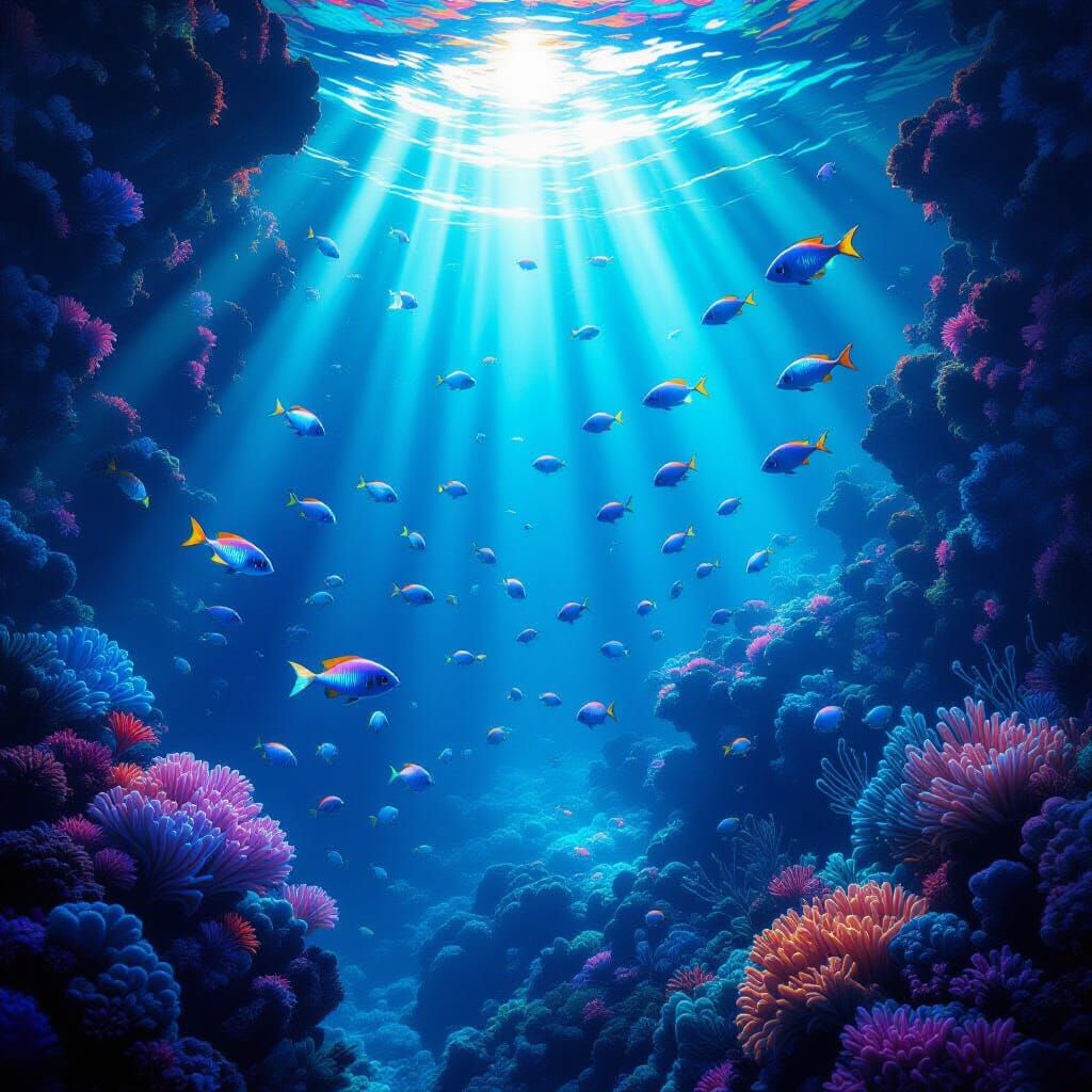 Bioluminescent Alien Reef Ecosystem: Deep Ocean Wonder