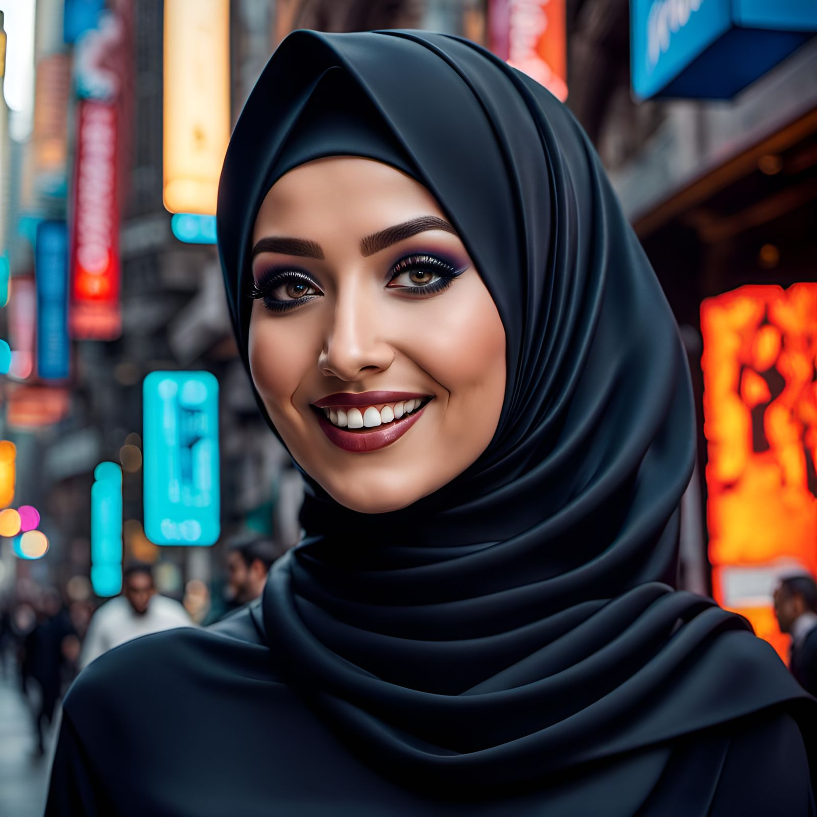 Elegant Hijabi in Futuristic Cityscape