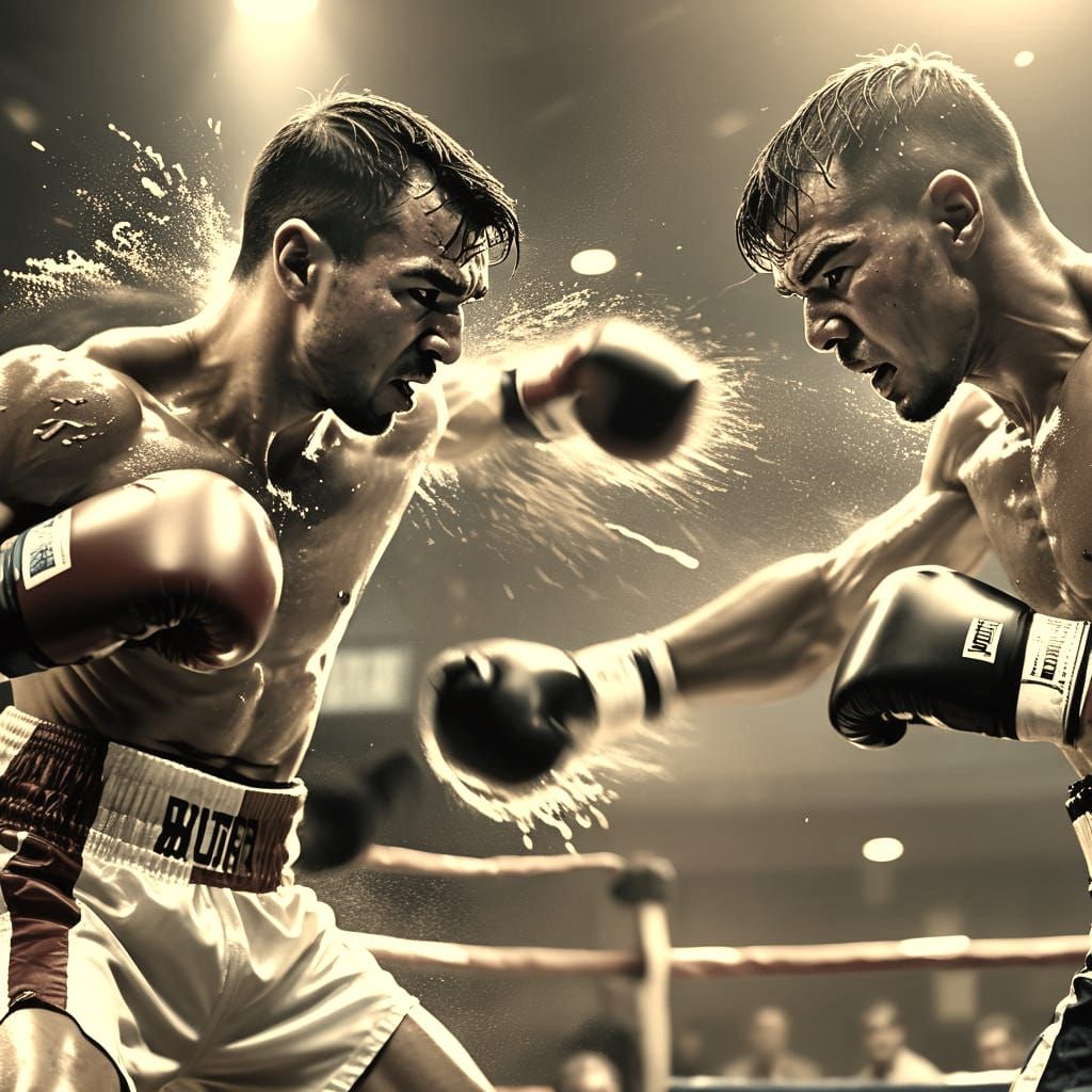 Intense Boxing Ring Fight: Cinematic Close-Up