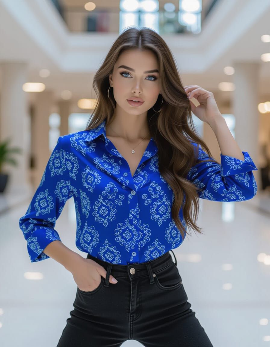 Beautiful Model Dancing in Mall in Hyper-Realistic Style