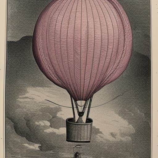 Vintage Illustration: Pink Hot Air Balloon with Tentacles