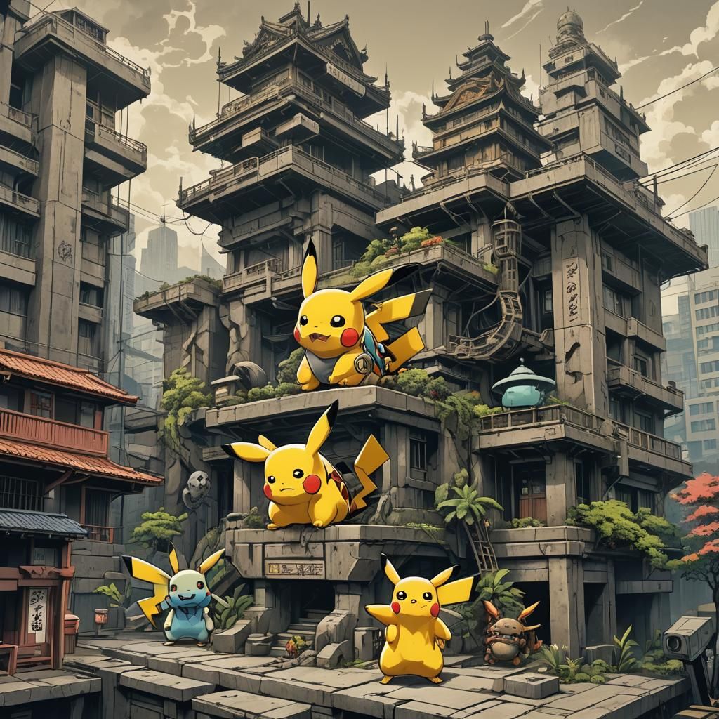pokemon pikachu breakcore 8k resolution concept art Ukiyo-e ...