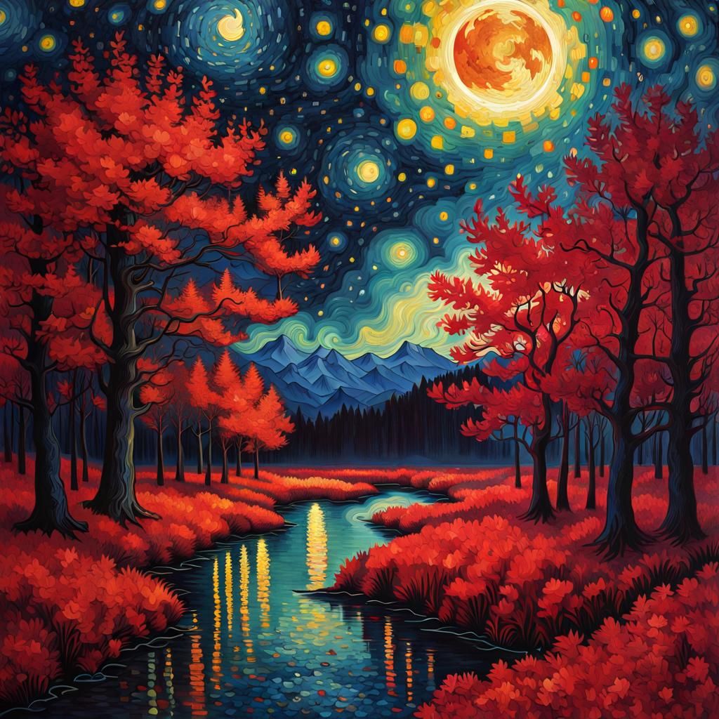 Starry Night Heatmap Illustration in Van Gogh Style