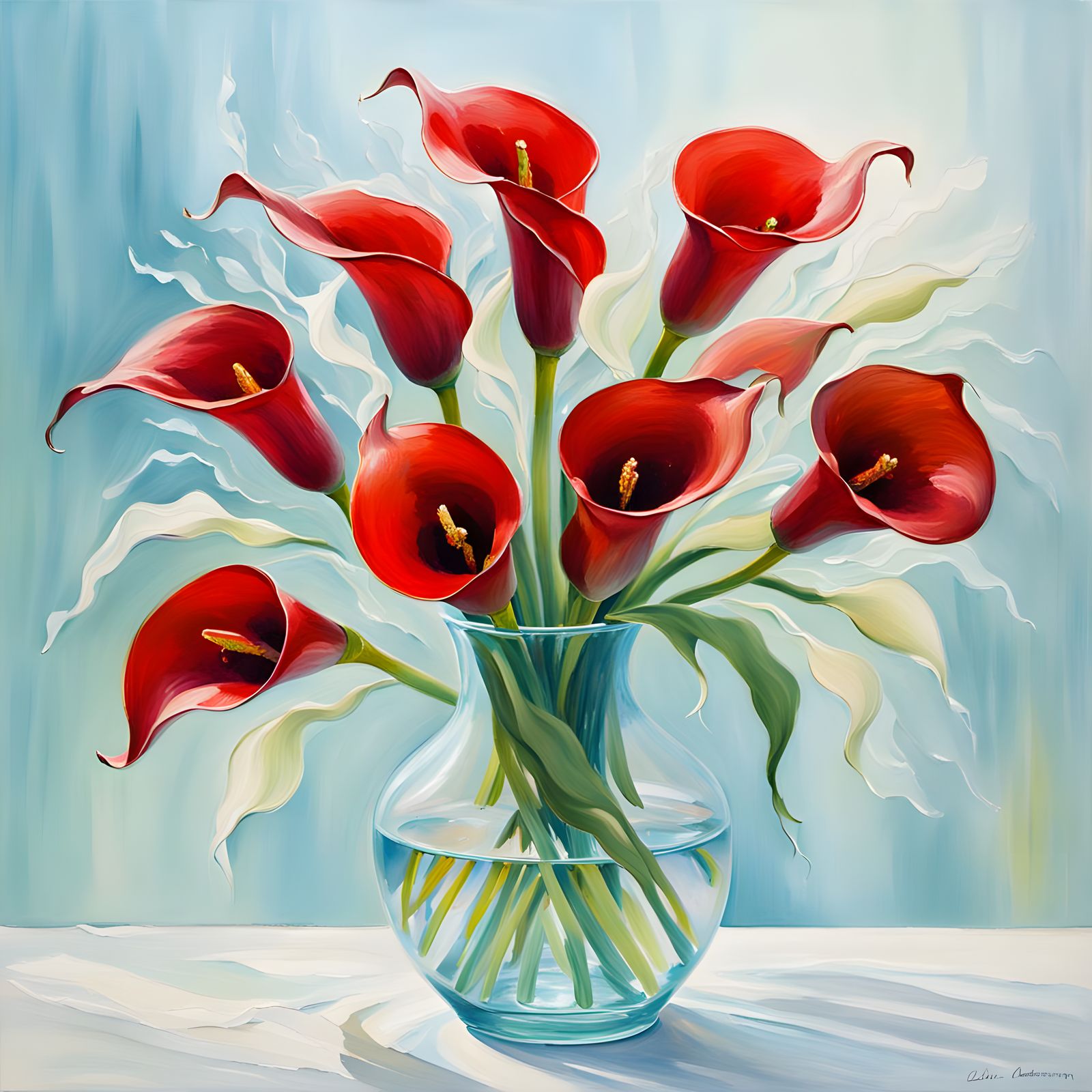 Translucent Red Glass Calla Lilies in Vase