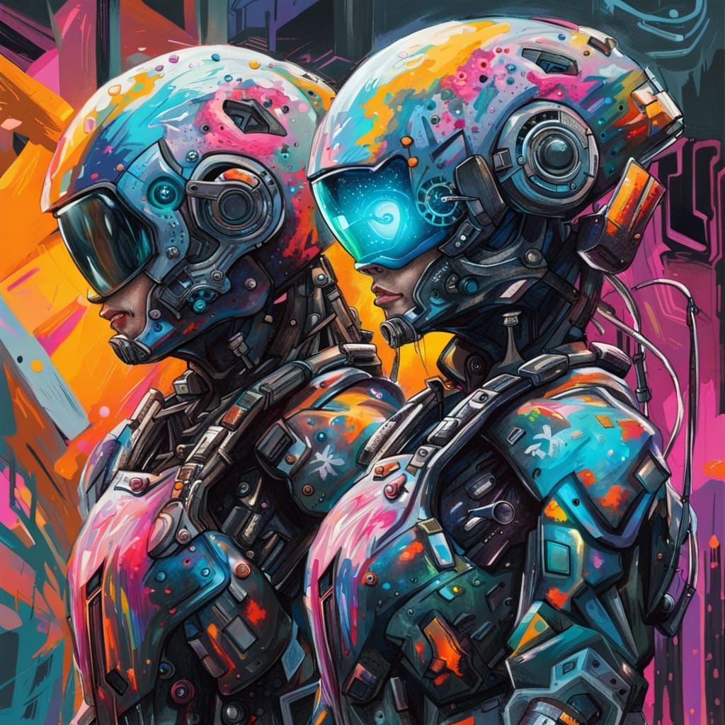 Futuristic Cyborgs in Graffiti Art Style on Olympus
